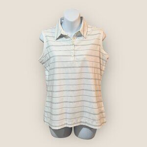 Nike Golf Womens Sleeveless Polo Shirt White Striped Dri-Fit Lightweight Size M